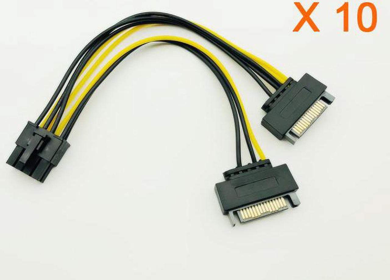 10PCS Dual SATA 15pin to 8pin Graphic Card Power Adapter Cable 20cm PCIE SATA Power Supply Cable 8p to SATA for BTC Miner Mining