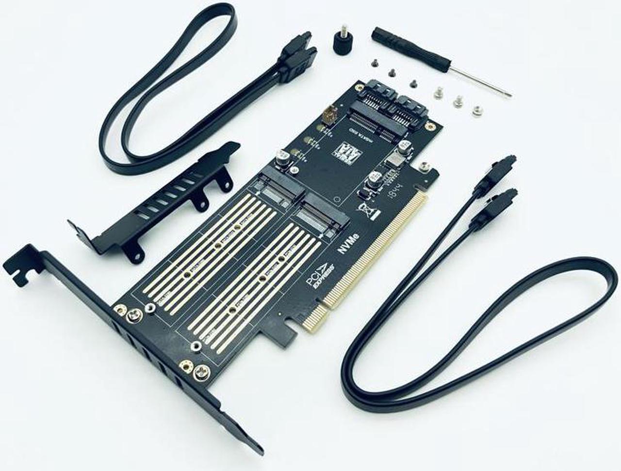 QINDIAN Add On Cards SATA M.2 Adapter PCIE M.2 to SATA SSD M.2 SATA Adapter NVME M Key + AHCI NGFF B Key + MSATA 3in1 Riser Card