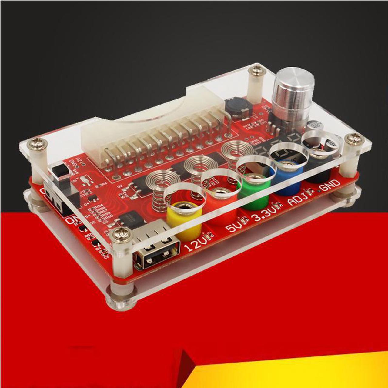 24 Pins ATX Power Supply Breakout Board and Acrylic Case Kit Module Adapter Power Connector Support 3.3V/5V/12V 1.8V-10.8V (ADJ)