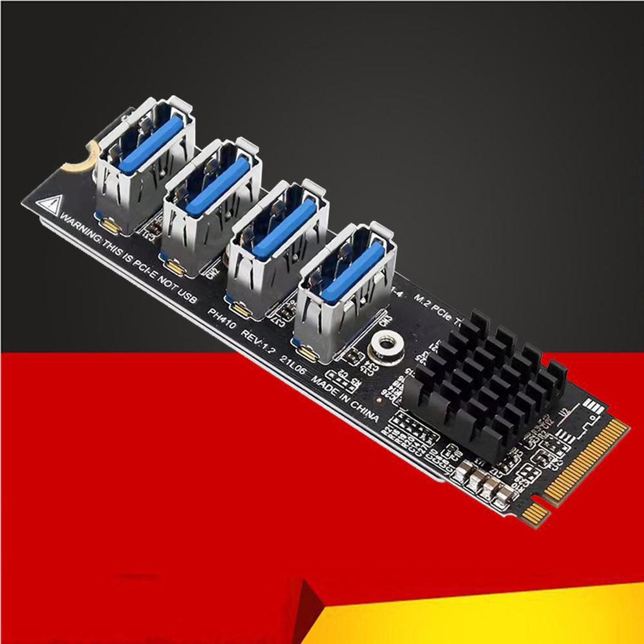 M.2 PCIE Riser Card for Mining 4-port MKEY PCI-E X1 Adapter Module 1 to 4 Expansion Board for BTC Miner Desktp PC Windows XP