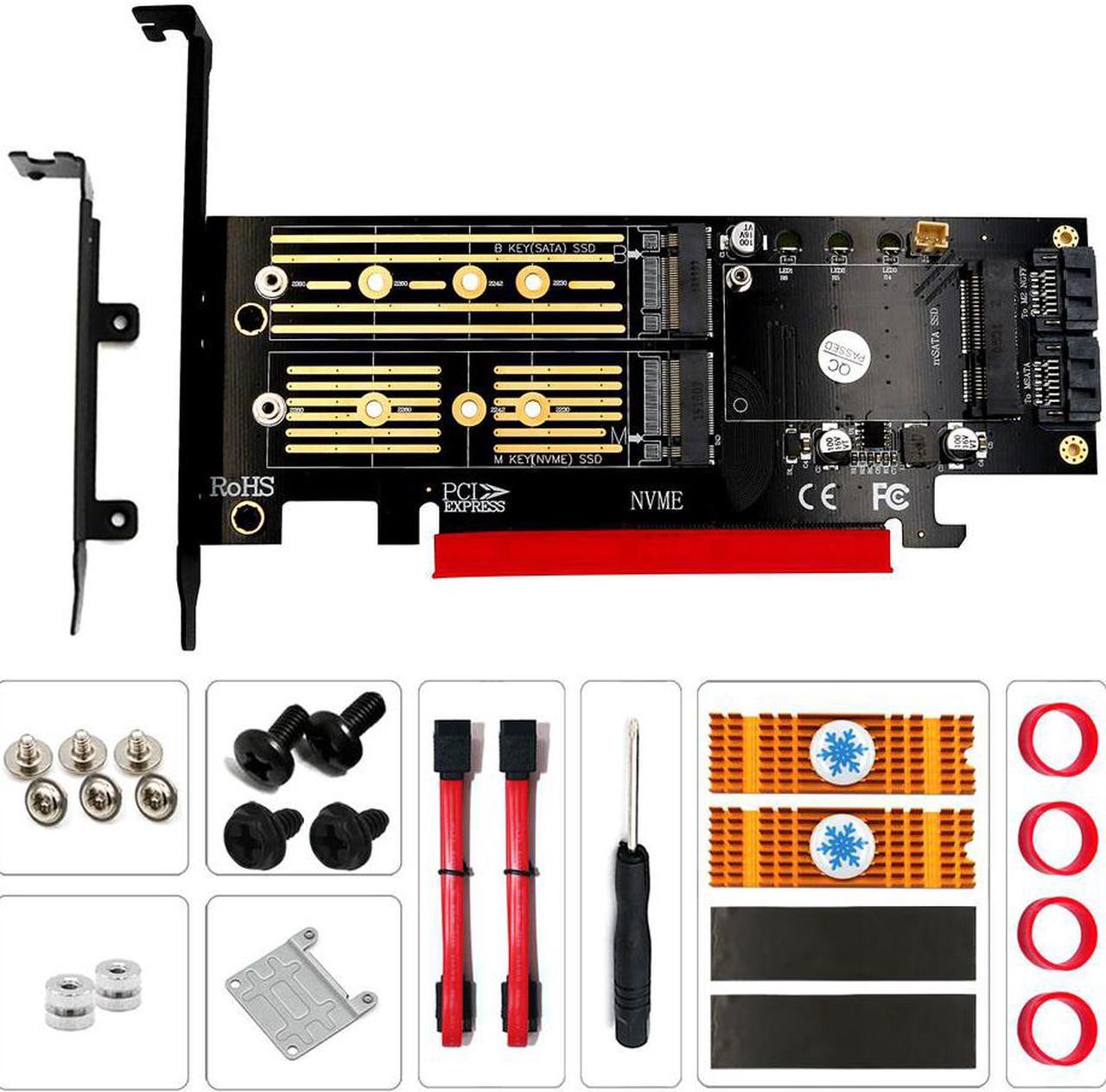 M.2 NVMe PCI Express 3.0 X16 Adapter PCIE to M2 Adapter M Key B Key mSATA 3in1 NVME AHCI M.2 NGFF SSD mSATA Converter Riser Card