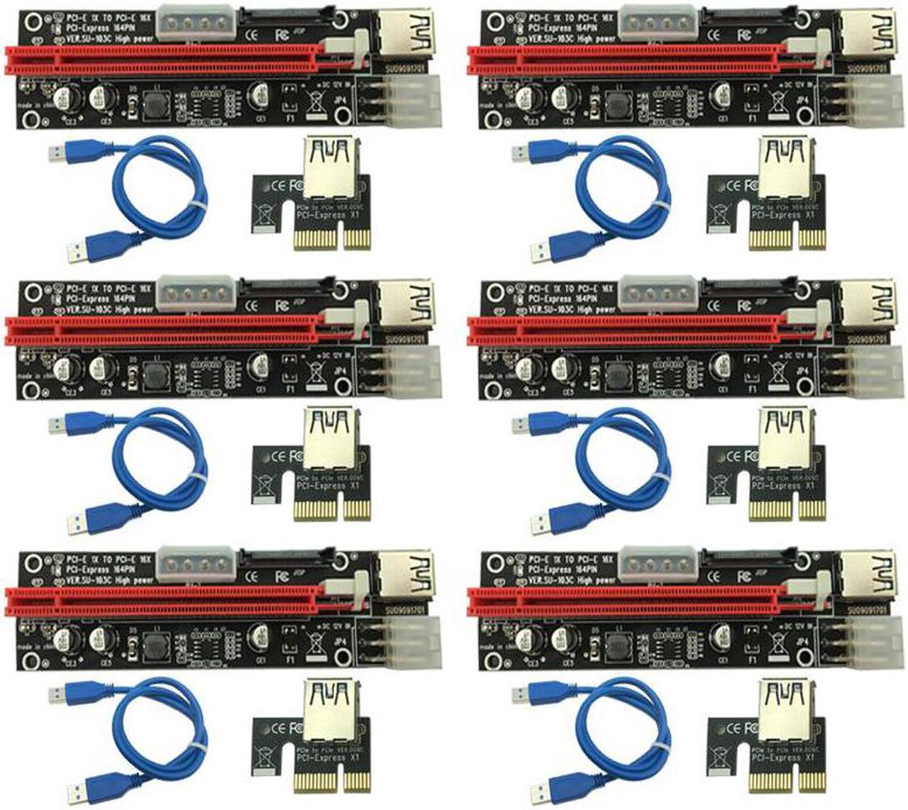 6PCS 3 in 1 4pin Molex PCI-E Mining Card 6pin Riser SATA 60cm PCIE 1x to 16x PCI Express Riser Card for Antminer Bitcoin Miner