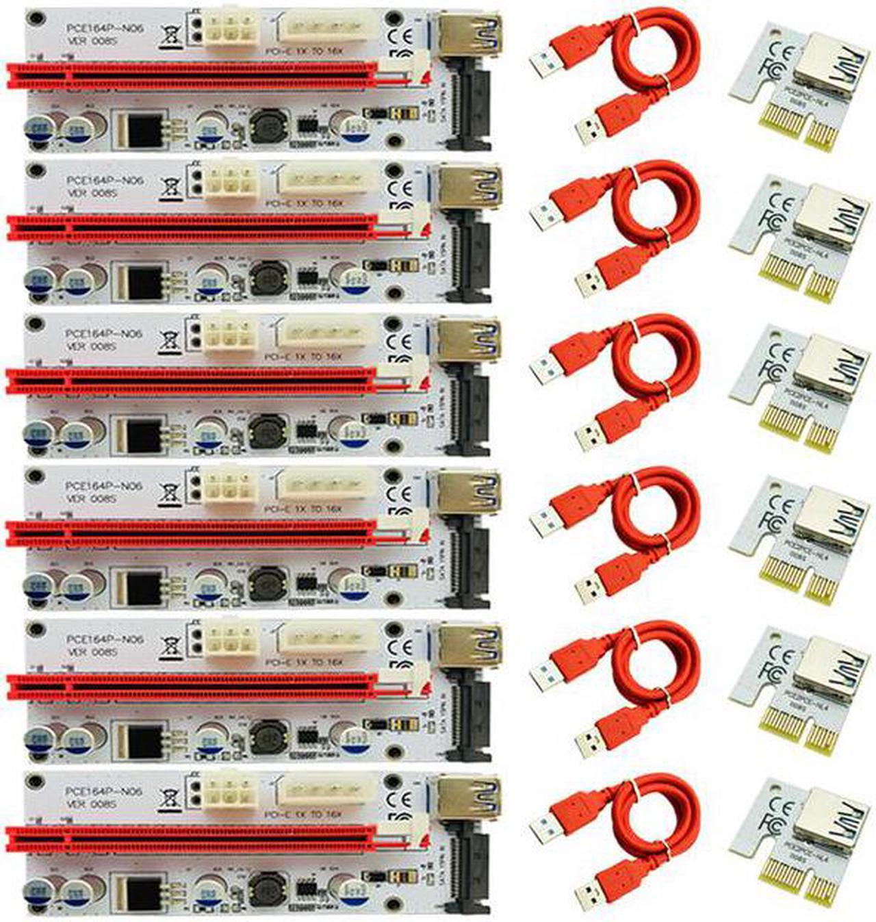 6pcs VER008S 60cm PCI-E Riser Card 008S PCIe 1x to 16x with 4pin 6pin Sata Power Supply + USB 3.0 Cable For Bitcoin Miner Mining