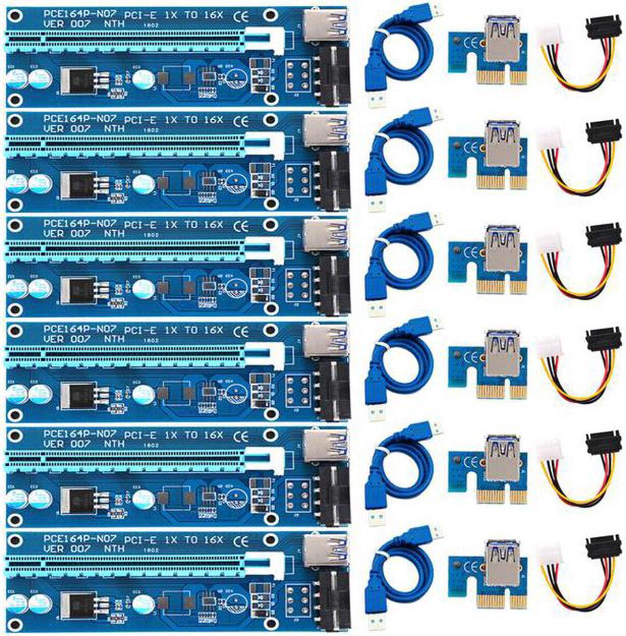 6PCS Riser VER 007 PCI-E Riser Card PCIE 1x to 16x Extender 60CM USB 3.0 Cable SATA to 4Pin Molex Power for Bitcoin Miner Mining