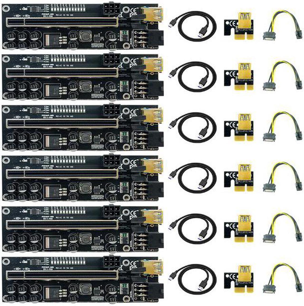 6PCS VER011 PCIE Riser for Video Card USB 3.0 PCI Express 1X to 16X Cabo Riser SATA to 6pin Power Cable for Bitcoin Miner Mining