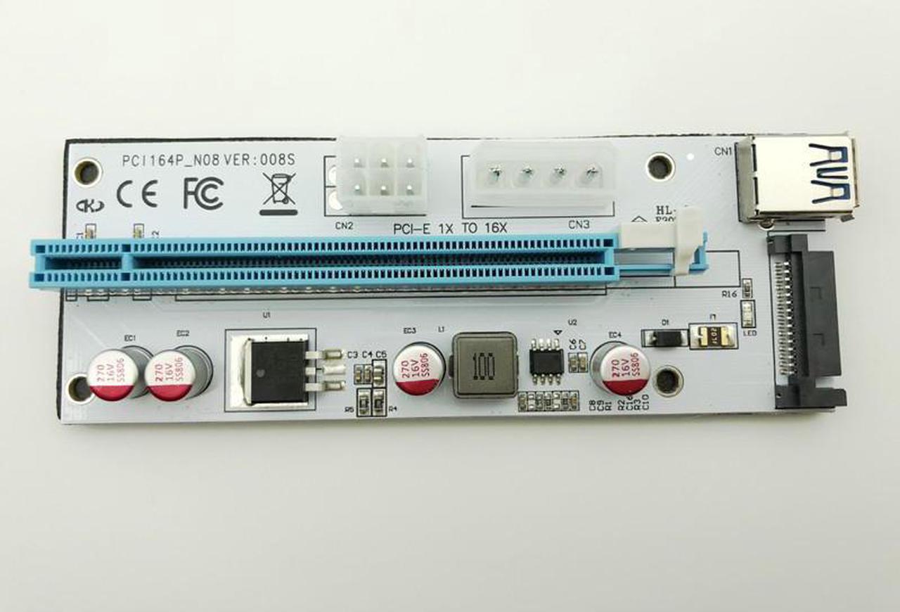 USB3.0 008S PCI-E Riser Express 1X 4x 8x 16x Extender Riser Adapter Card SATA 15pin to 6pin Power Cable Dual Power Interface