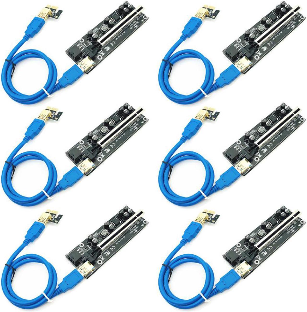 6pcs est 009S PLUS USB 3.0 PCI-E Riser VER009 Express 1X 4x 8x 16x Extender pcie Riser Adapter Card SATA 15pin to 6 pin Power