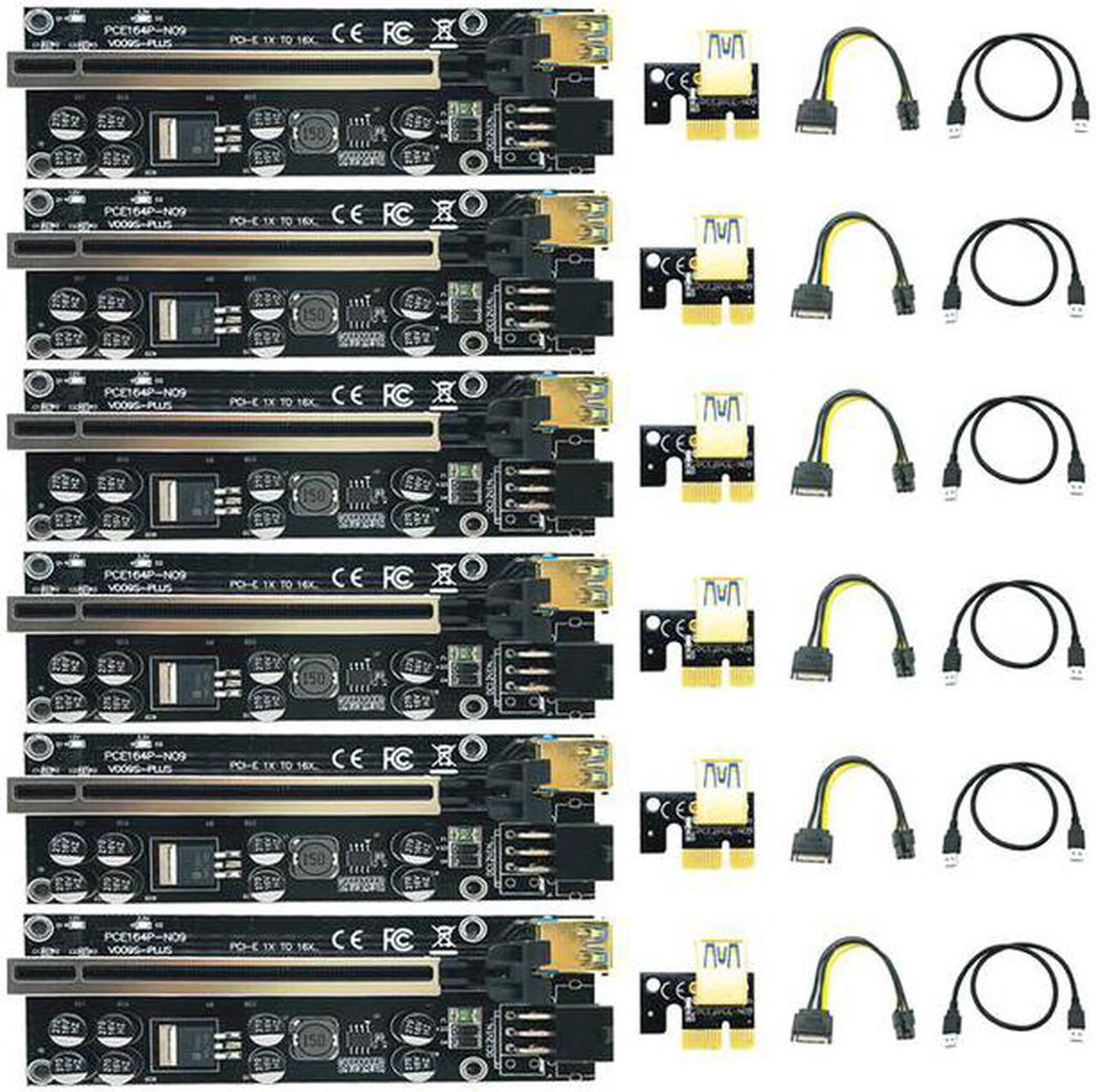 6PCS PCIE Riser 009S PLUS Riser PCI Express X16 Extender PCI E USB Riser 009S GPU 6Pin Card SATA 15pin for Bitcoin Miner Mining