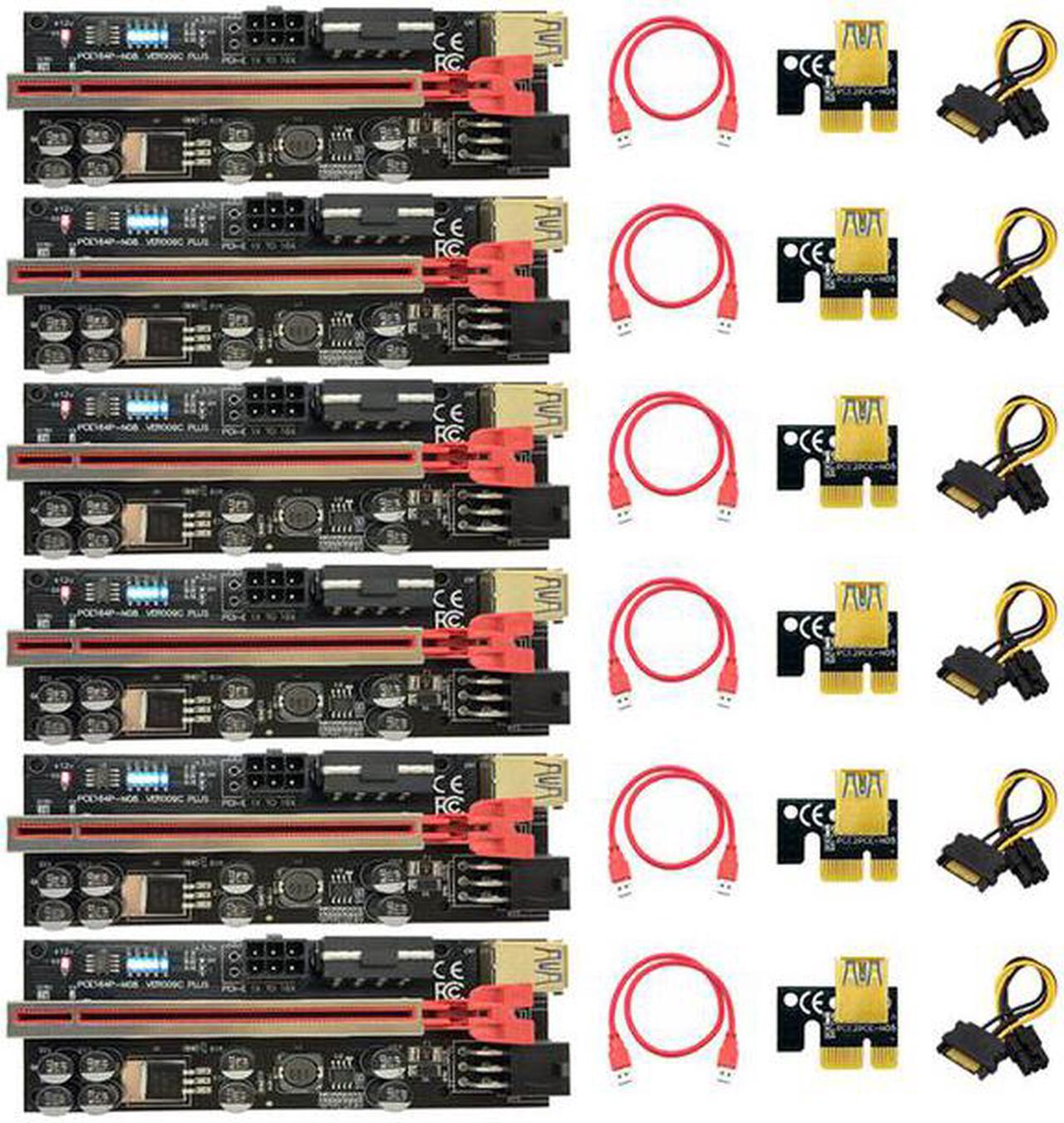 6 LED Riser 009S 009C Plus PCIE Riser For Video Card Mining Cabo Riser PCI Express X16 Adapter Molex 6 Pin to SATA USB 3.0 Cable