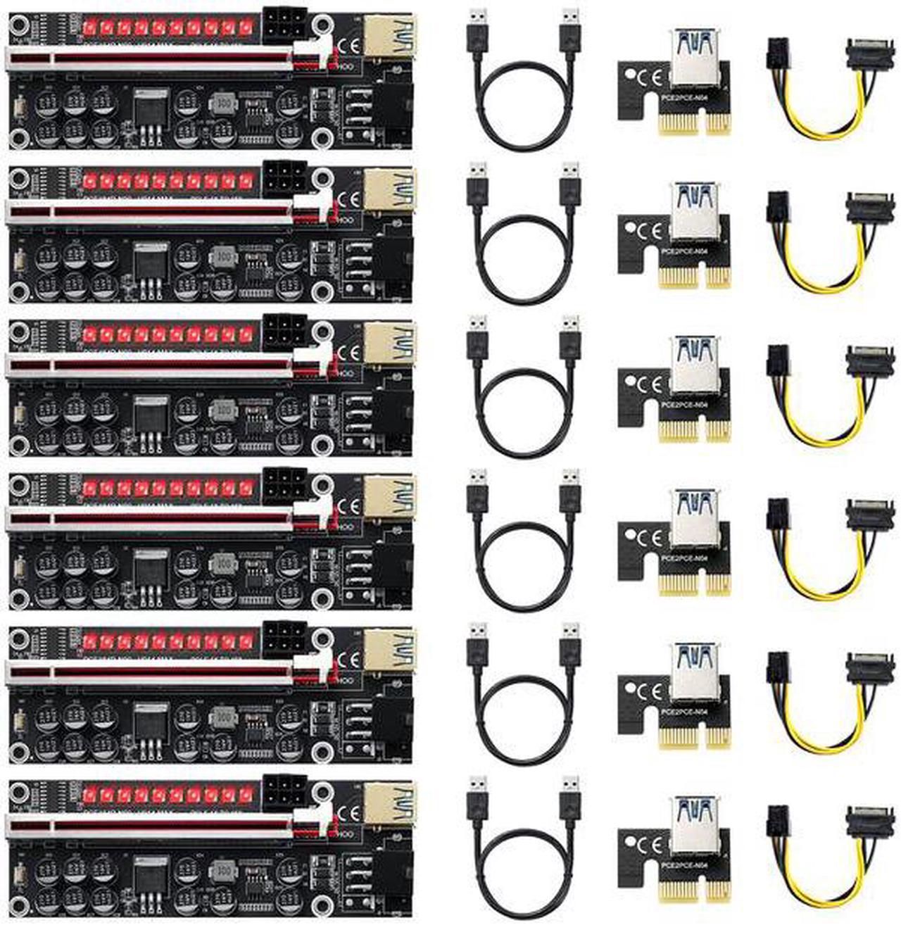 6Pc PCIE Riser V014 MAX Riser for Video Card Riser PCI Express X16 Extender Adapter with 3838 Flash LED for Bitcoin Miner Mining