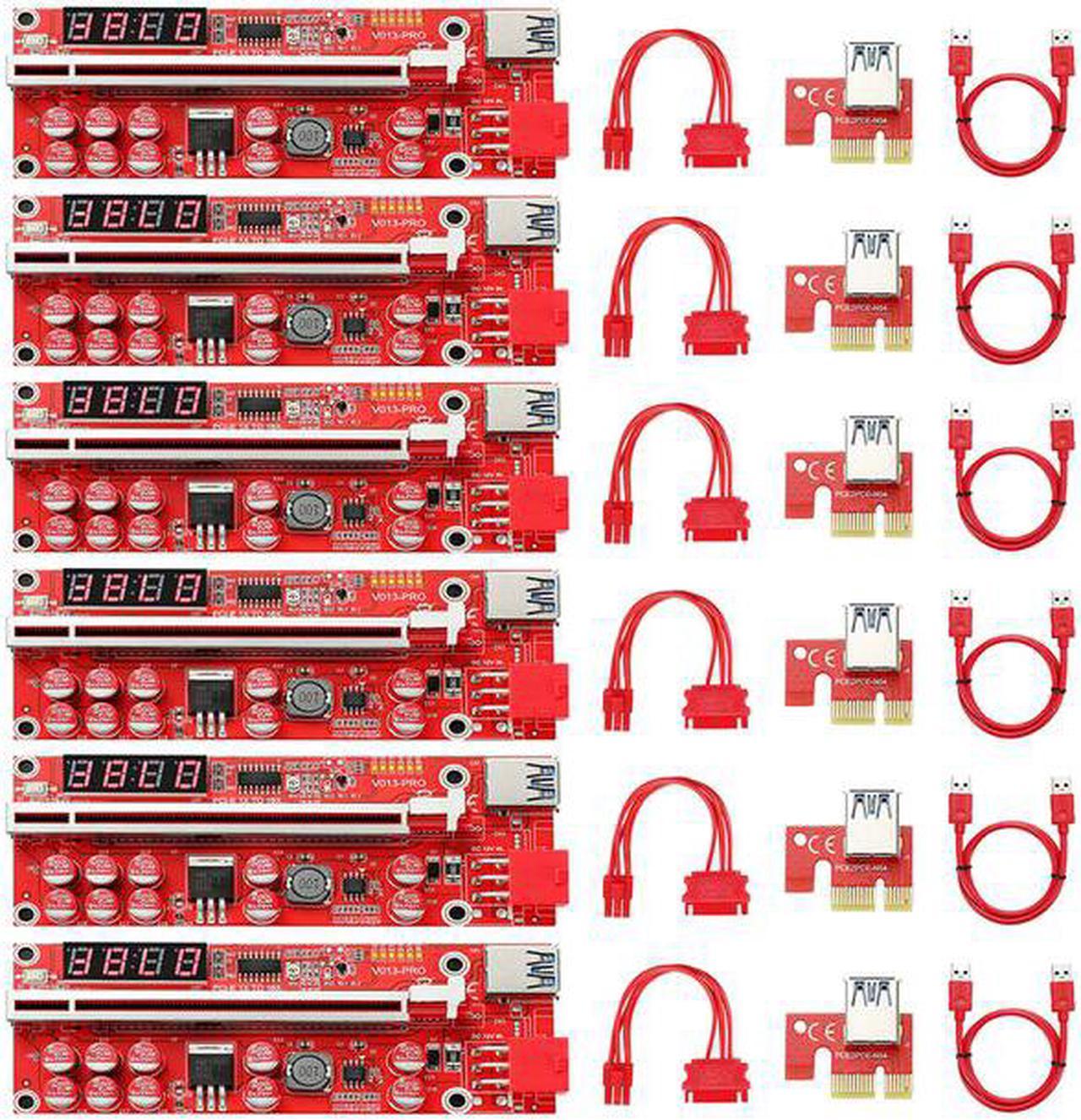 6PCS V013 Pro PCIE Riser 013 Cabo Riser for Video Card Riser PCI Express x16 Extender SATA to 6Pin Power USB3.0 Cable For Mining