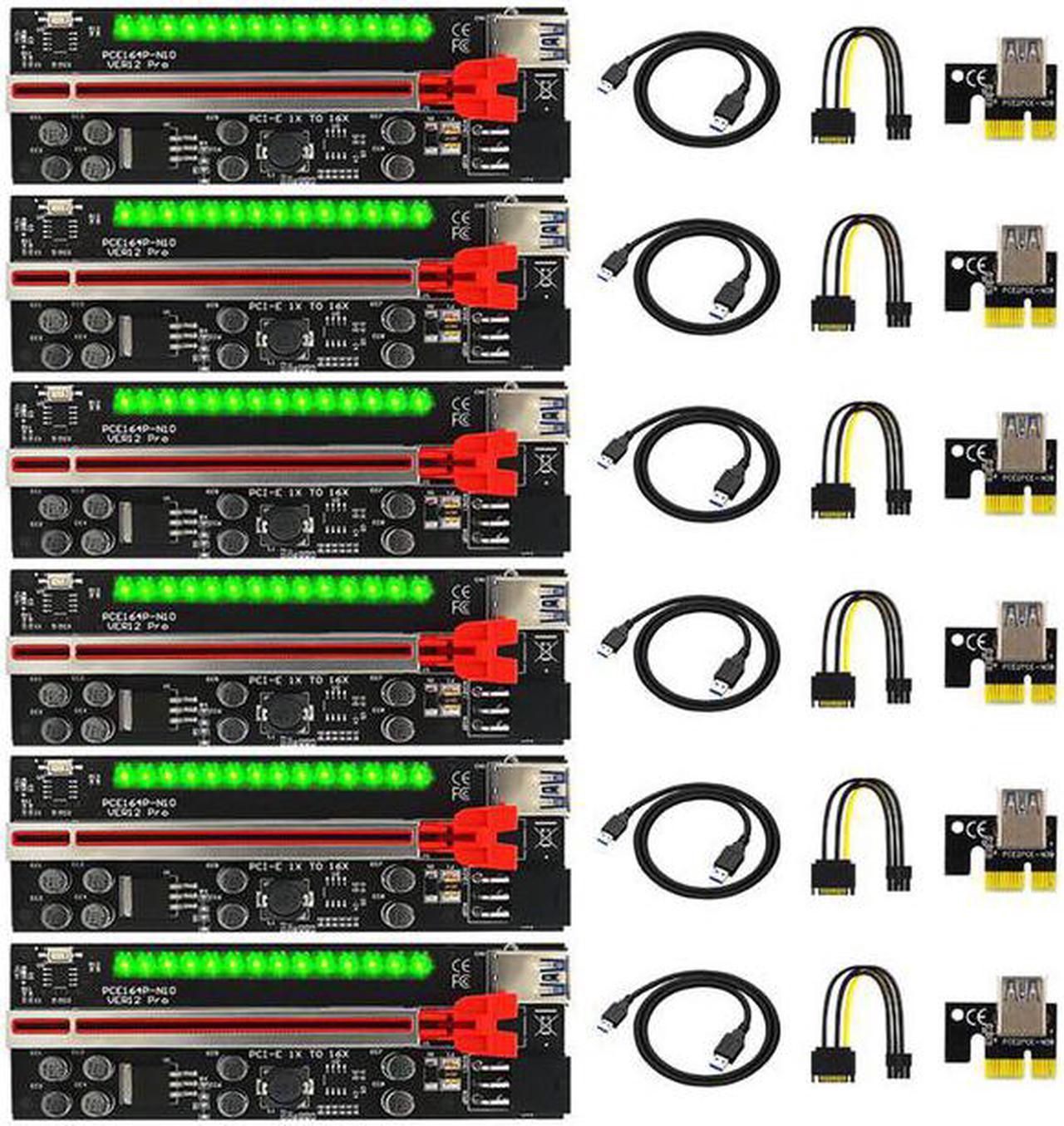 6 PCS PCIE Riser VER12 Pro Cabo Riser PCI Express X16 Extender PCI E USB Riser 6Pin Adapter Card SATA 15pin for BTC Miner Mining