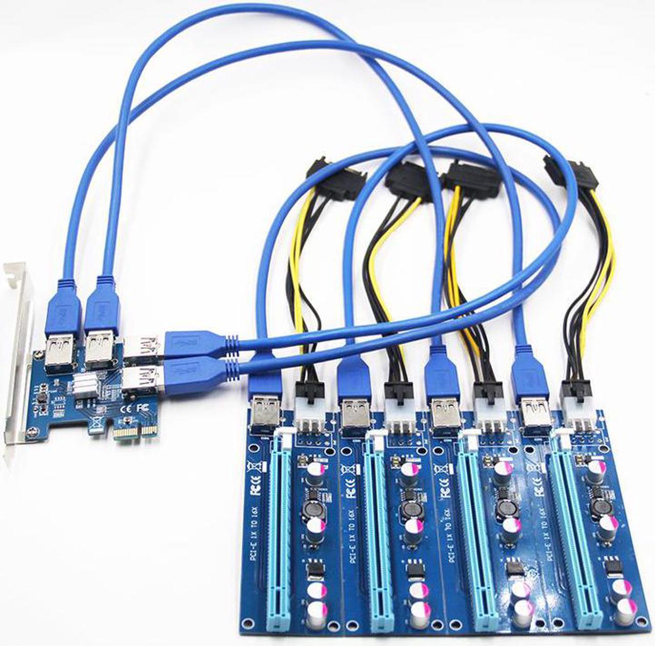 1 to 4 PCIe PCI-E Riser Card PCI Express 1x to 16x USB 3.0 Data Cable SATA to 6Pin Power Supply for BTC Miner Machine Mining