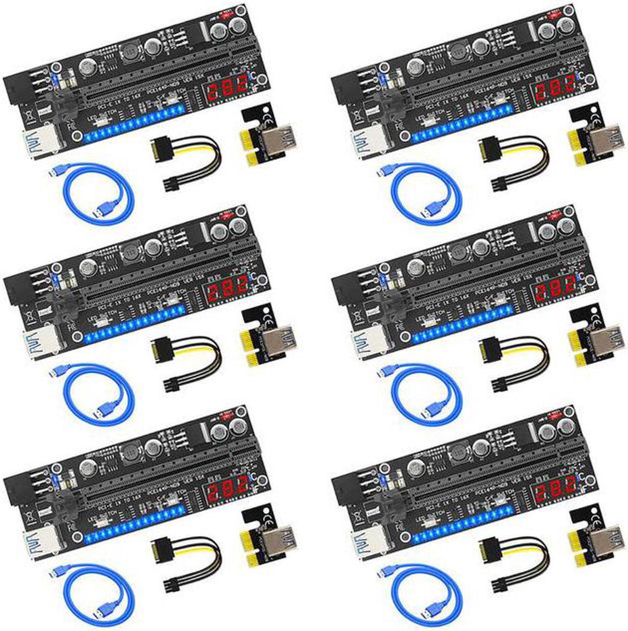 6PCS PCIE Riser for Video Card for Mining VER15X Riser PCI Express X16 Temperature LED for Graphic Card GPU Bitcoin Miner Mining