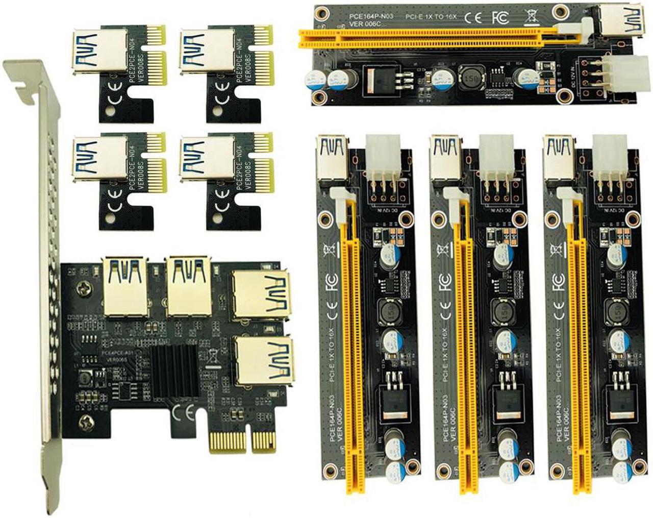 PCI-E riser PCI Express 1X to 16X Riser Card 1 to 4 USB 3.0 Multiplier Hub Adapter with 4pcs 6pin riser For BTC Mining Miner