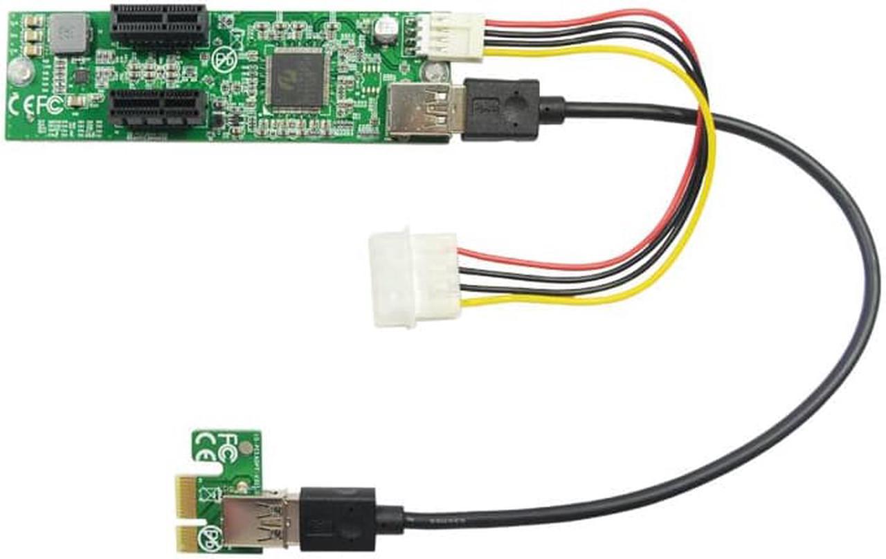 PCI-E Riser Card 1 to 2 PCI-Express x1 Slot Expansion Card USB 3.0 Extension Cable IDE Big 4pin to Small 4pin Power Supply