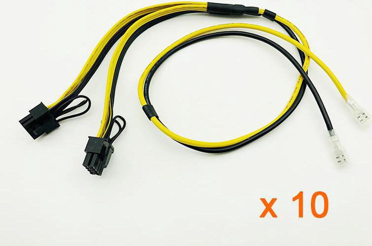 10PCS Power Cable PCIE Video Card Dual 8Pin (6+2) Splitter Power Supply Cord Wire with Terminal 12AWG+16AWG for BTC Miner Mining