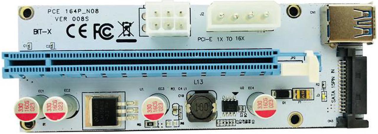 10PCS 008s PCI-E Riser 3 in 1 4pin Molex 6pin SATA 60cm PCIE 1x to 16x Adapter PCI Express Riser Card for Antminer Bitcoin Miner