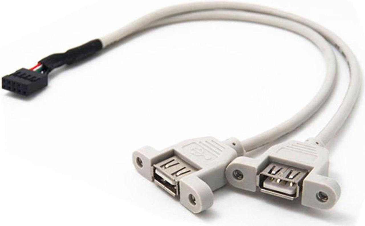 Vis femelle USB 2.0 Type A vers carte mère, câble de tête 9P avec support 2 ligne de déflecteur USB 30cm