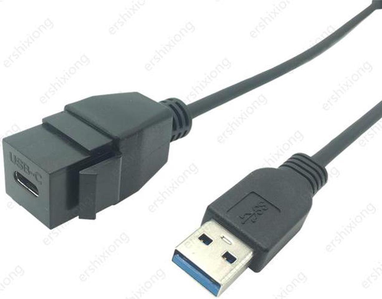 Sortie de plaque murale noire USB-C, Type C, prises, insérer un connecteur, convertisseur USB 3.0 mâle à USB C femelle, câble adaptateur 0.2M