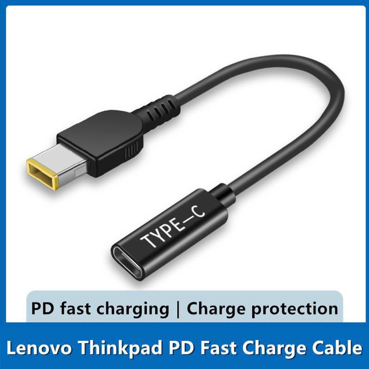 Câble de chargeur de type-c femelle à CC entièrement en cuivre pour Lenovo, connecteur d'alimentation mâle PD carré avec puce à Induction, modèle Thinkpad, 15cm