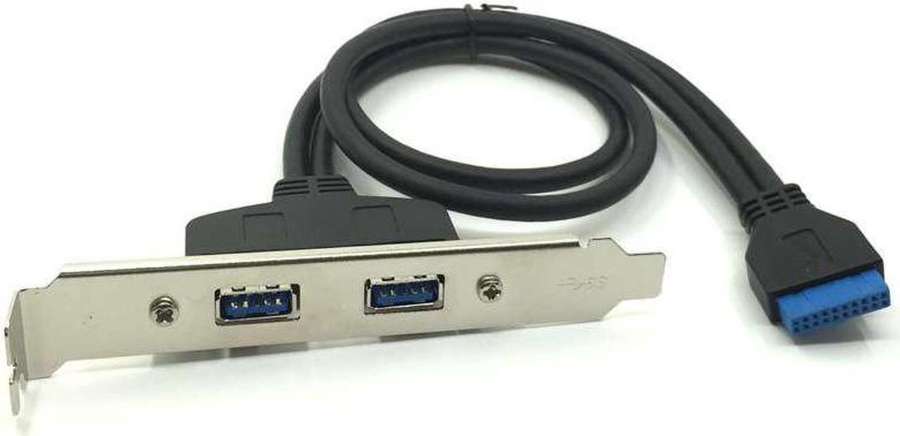 Connecteur de câble, adaptateur carte mère vers 2 ports USB 3.0, avec support de plaque, fente PCI, 50 cm, panneau arrière, prise femelle