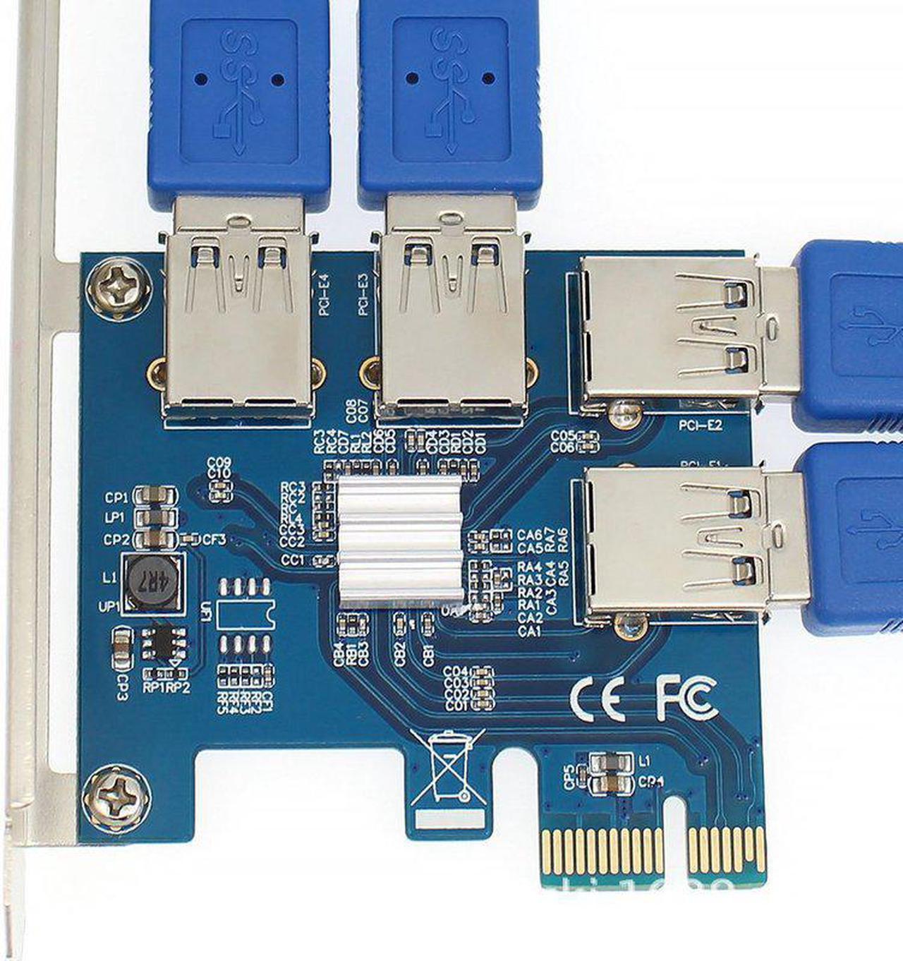 Adaptateur PCI-E à PCI-E 1 tour 4, emplacement pci-express 1x à 16x, USB 3.0, carte spéciale Riser, convertisseur PCIe pour le minage BTC