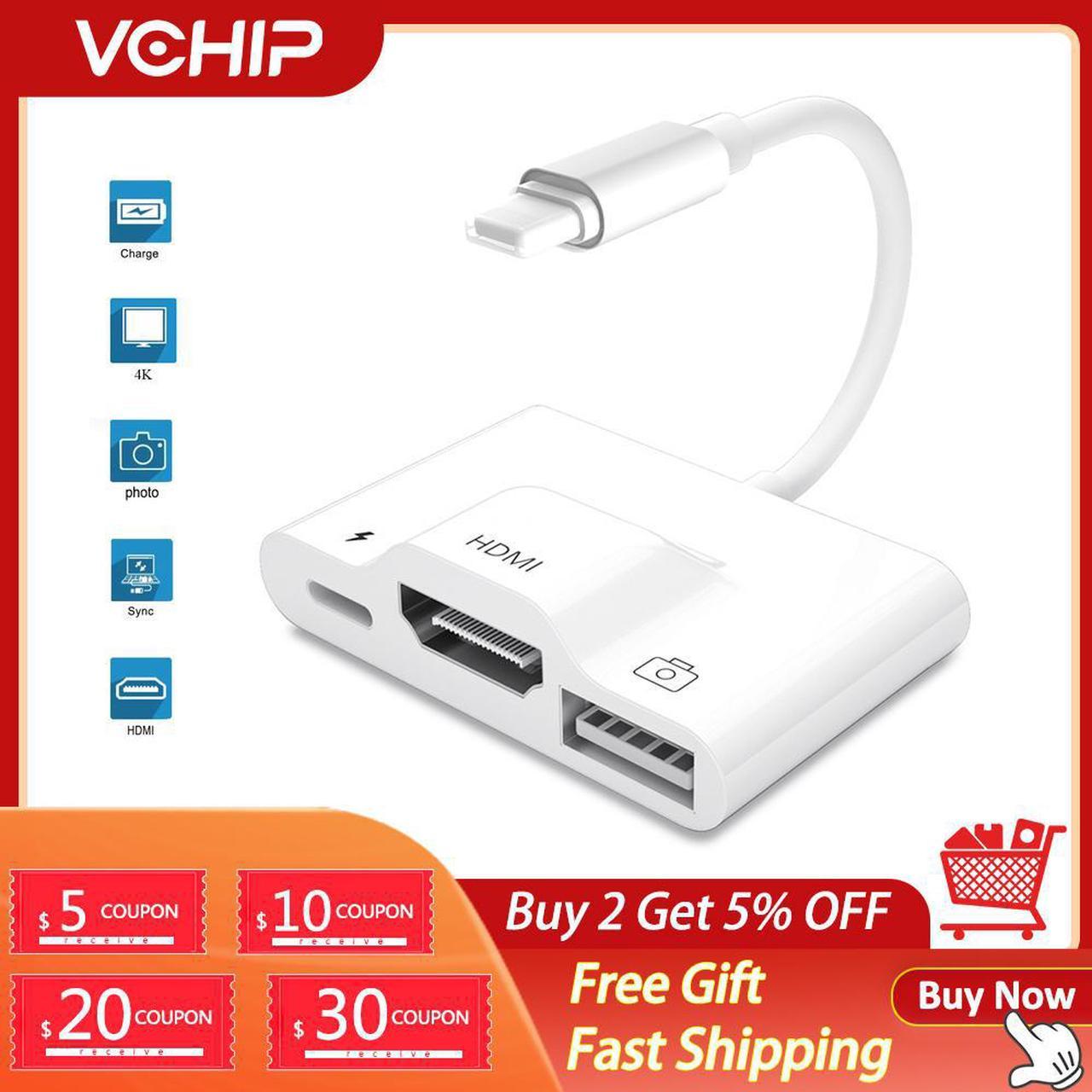 VCHIP  adaptateur de câble 4K vers HDMI, pour iPhone, ipad, projecteur, adaptateur AV numérique, lecteur de carte USB, câble OTG