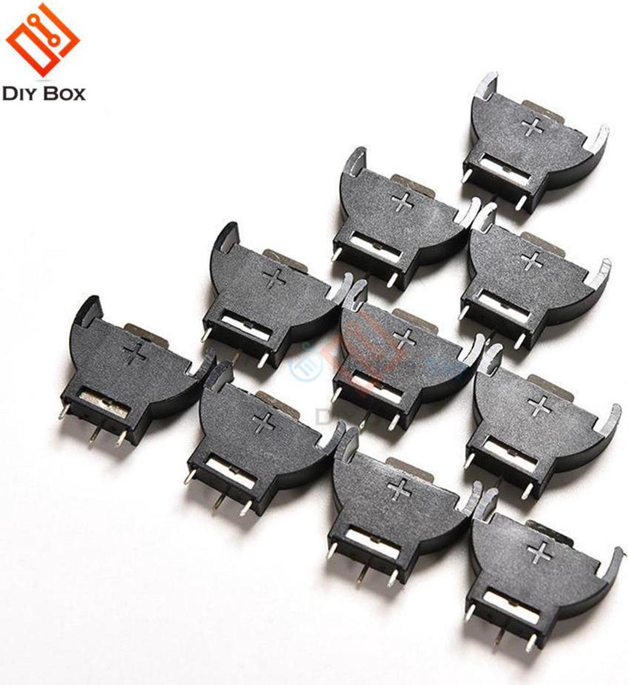 10PCS Black Plastic CR2032 2032 3V Half-Round Cell Coin Socket Holder Case Module Boxes Vertical Inline 3 Pins