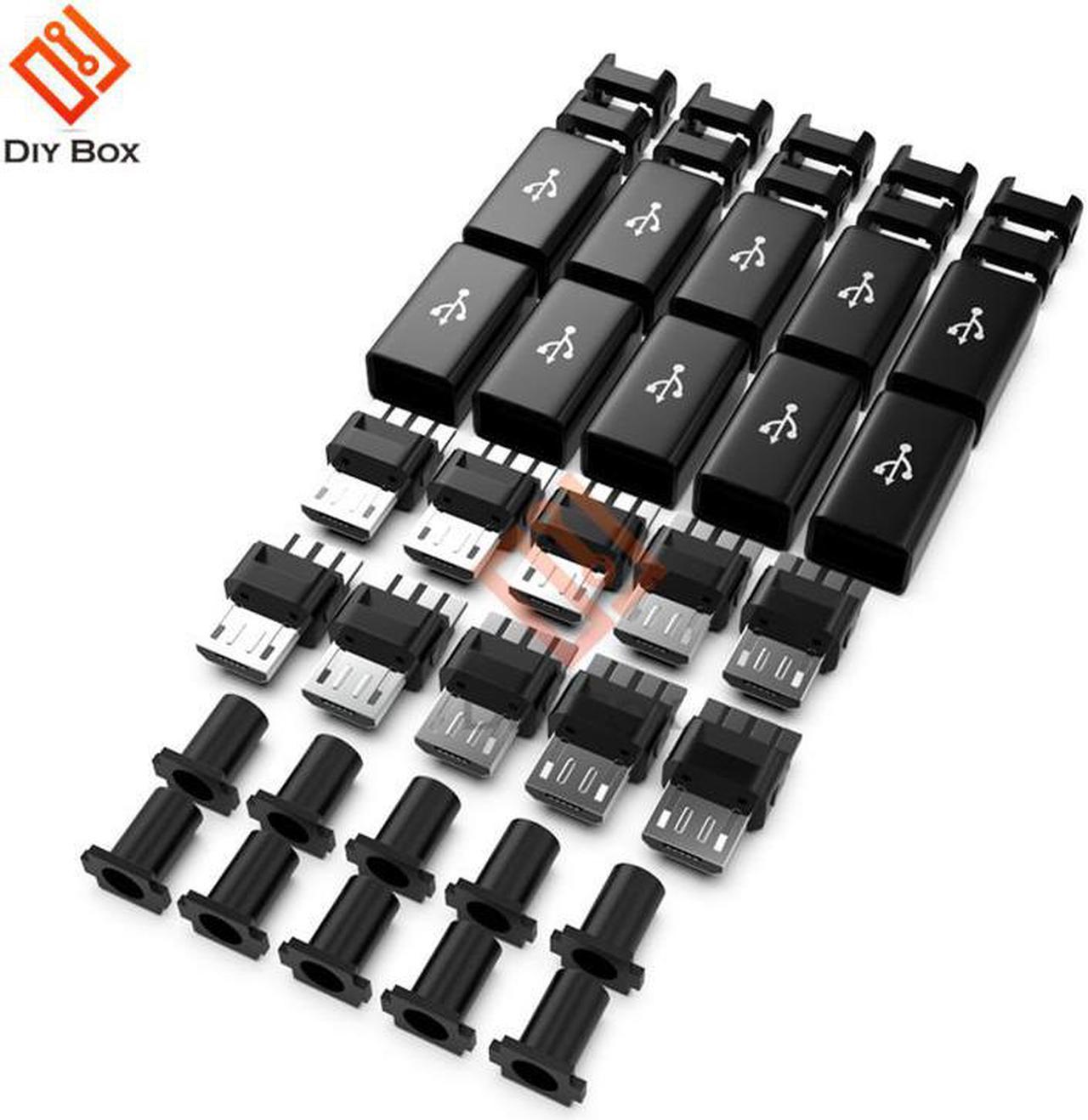 10Pcs/lot Micro USB Cable Male Plug Connector DIY Kit With Covers Case Black DIY Data Cable Accessories Mini Plug Terminals