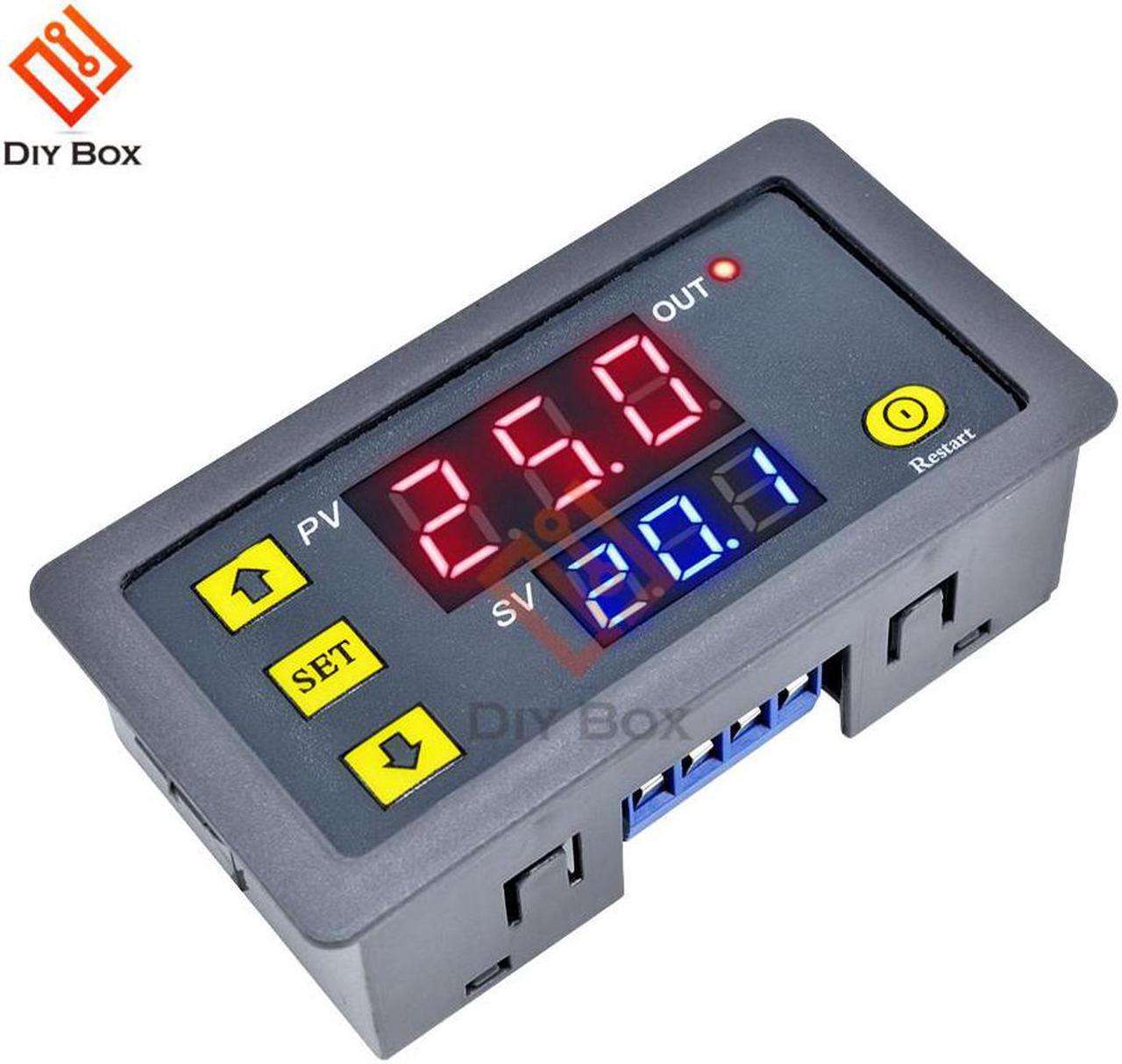 DC 12V Timing Delay Relay Module Cycle Timer LED Time Dual Digital Display Thermolator 0-999 mi With Swtich Case Instruments