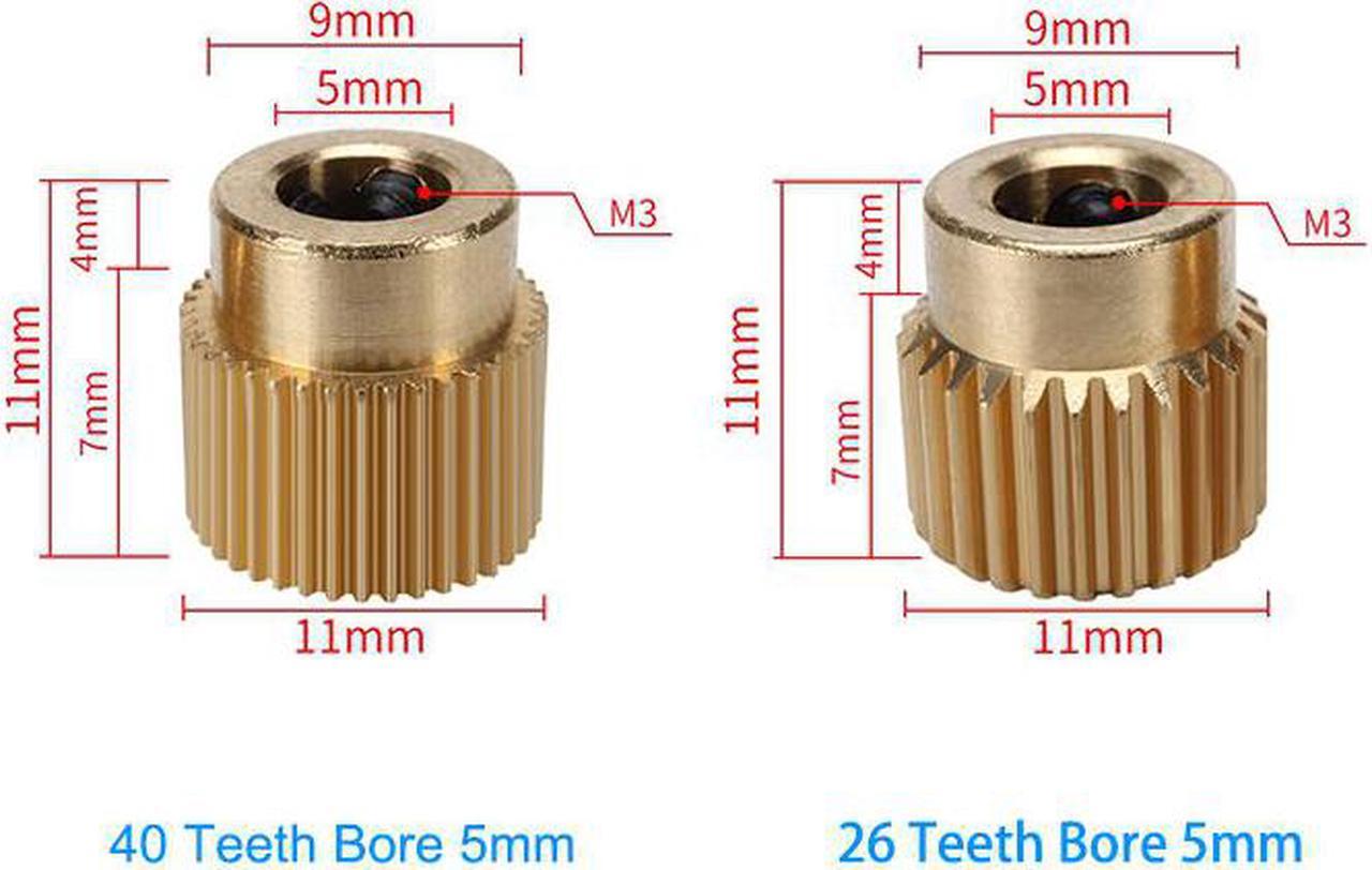 5Pcs/Lot  Ender-3 CR-10 3D Printer Extrusion Wheel Brass gear wheel 40/26 Tooth Gear for CREALITY 3D Printer Extruder filament