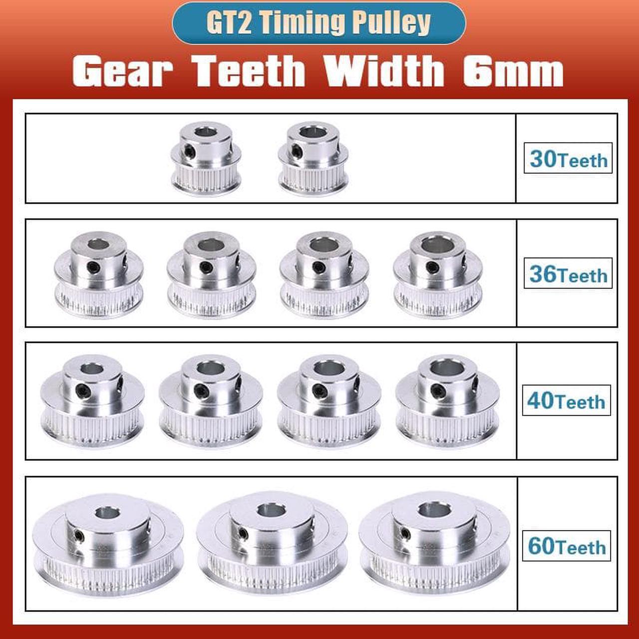 2GT GT2 Timing Pulley 30 36 40 60 Tooth Wheel Bore 5mm 6.35mm 8mm 10mm Aluminum Gear Teeth Width 6mm For Reprap 3D Printers Part