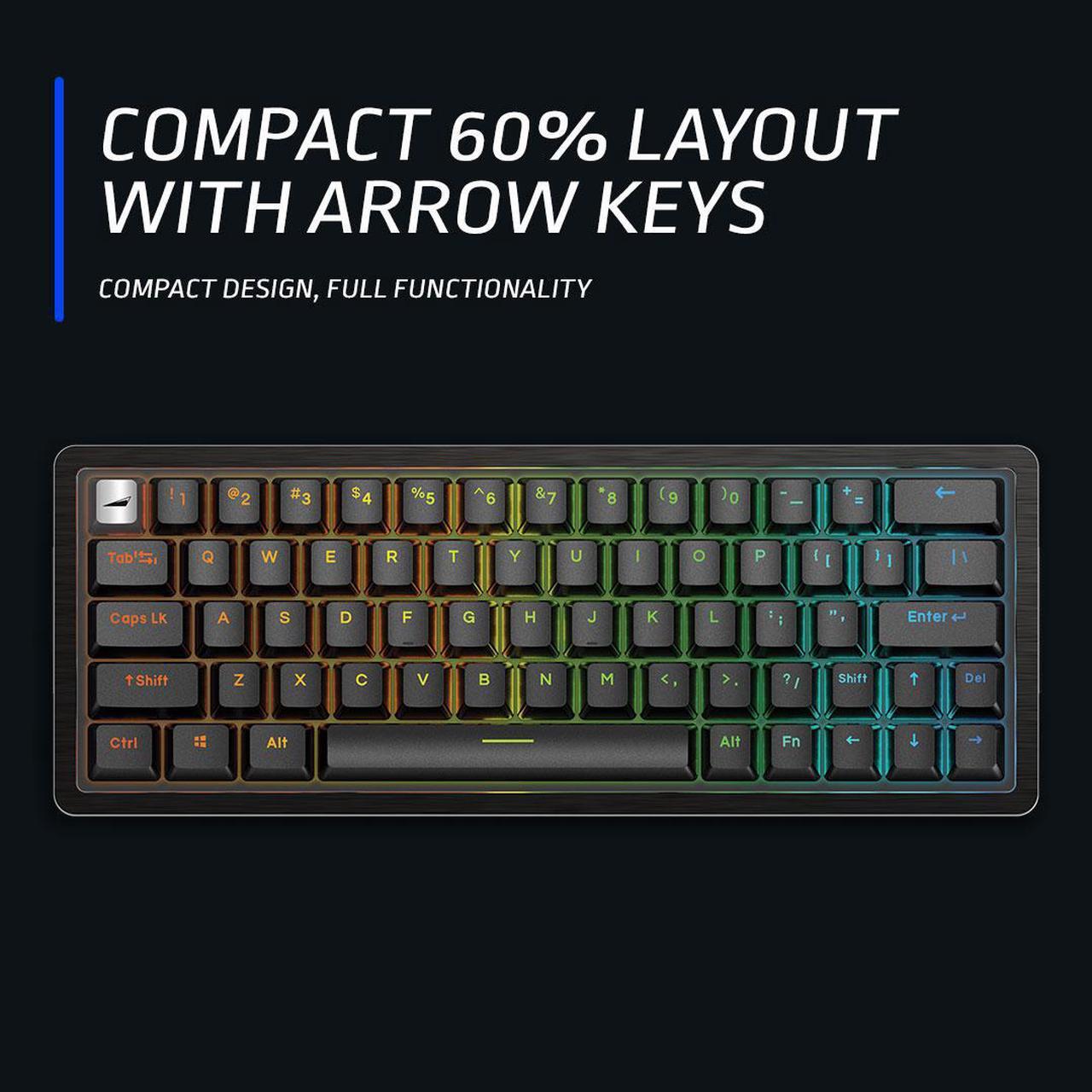 Alt view image 2 of 14 - MOUNTAIN Everest 60 RGB Gaming Keyboard - 60% with Arrow Keys, lubed MOUNTAIN switches, Sophisticated Sound dampening and 5-pin hot-swap - Midnight Black (Linear 45)