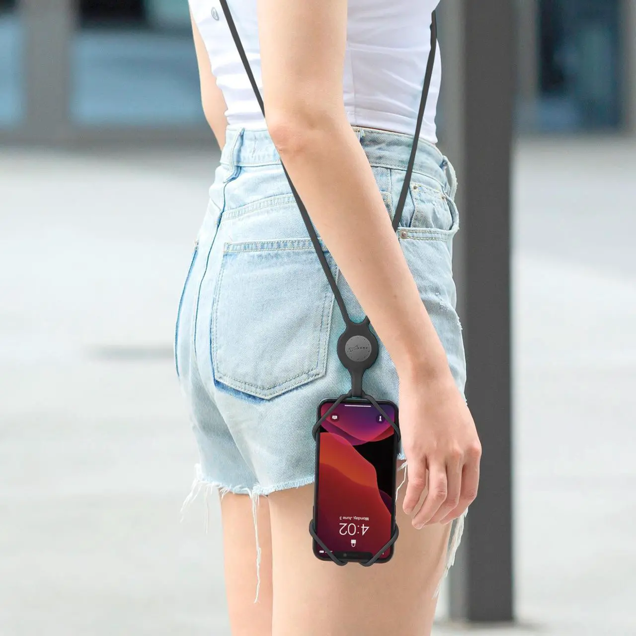 Alt view image 7 of 7 - Bone Crossbody Lanyard Phone Tie 2, Universal Anti-Lost Crossbody Cell Phone Lanyard Case for iPhone 13 12 11 Pro Max Mini, Adjustable Silicone Lanyard, for 4-6.7" Phone (Black) Red