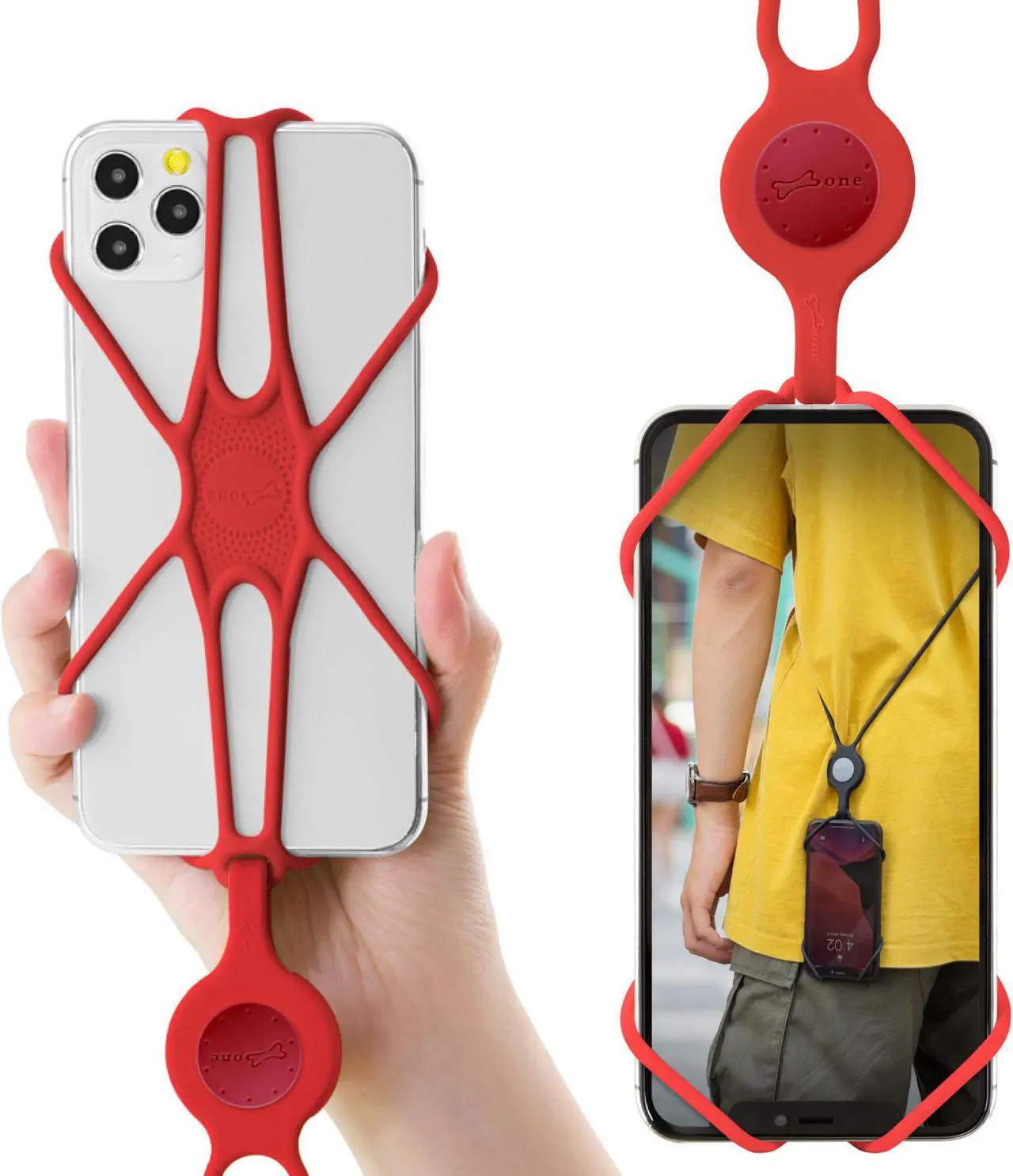 Main image of Bone Crossbody Lanyard Phone Tie 2, Universal Anti-Lost Crossbody Cell Phone Lanyard Case for iPhone 13 12 11 Pro Max Mini, Adjustable Silicone Lanyard, for 4-6.7" Phone (Black) Red