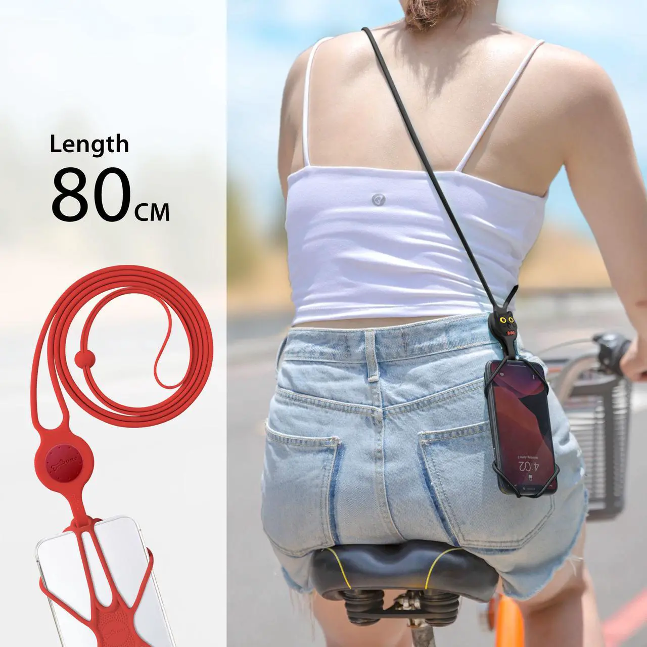 Alt view image 3 of 7 - Bone Crossbody Lanyard Phone Tie 2, Universal Anti-Lost Crossbody Cell Phone Lanyard Case for iPhone 13 12 11 Pro Max Mini, Adjustable Silicone Lanyard, for 4-6.7" Phone (Black) Red
