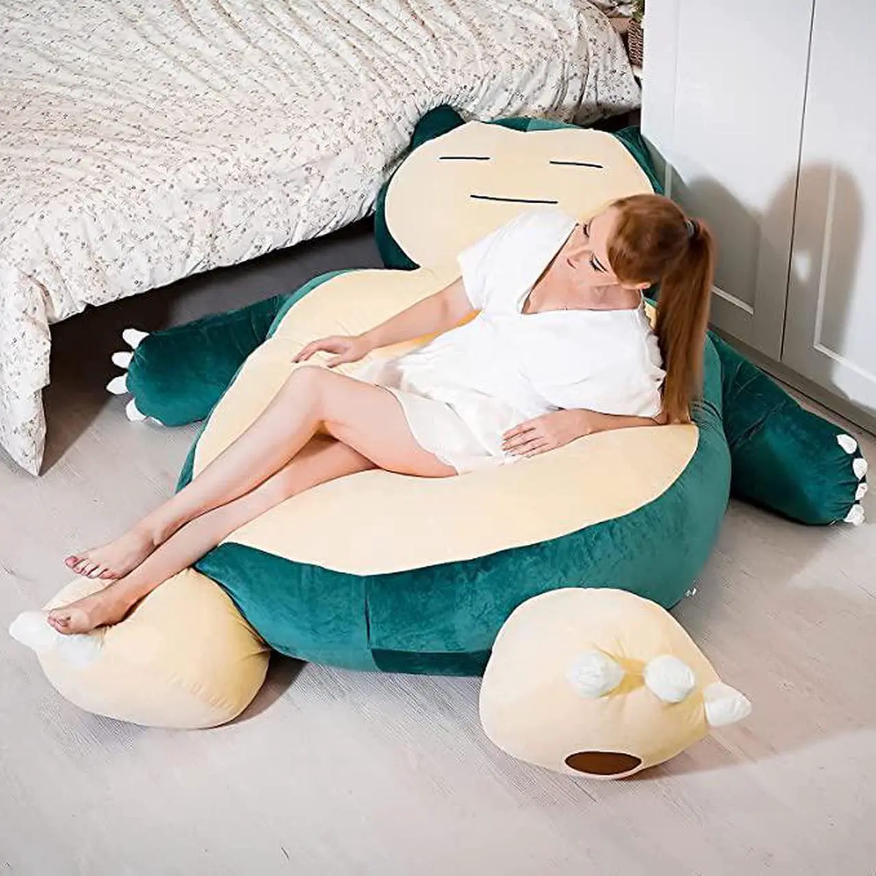 Alt view image 3 of 7 - Snorlax Plush Giant Snorlax Bean Bag Chair Unstuffed Snorlax Plush Toy Anime Cover with Zipper for Girlfriend Birthday Gift