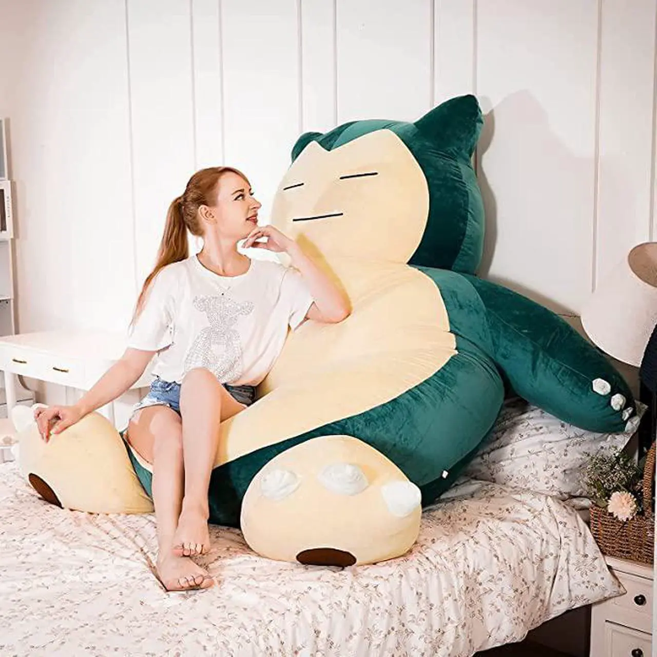 Alt view image 6 of 7 - Snorlax Plush Giant Snorlax Bean Bag Chair Unstuffed Snorlax Plush Toy Anime Cover with Zipper for Girlfriend Birthday Gift