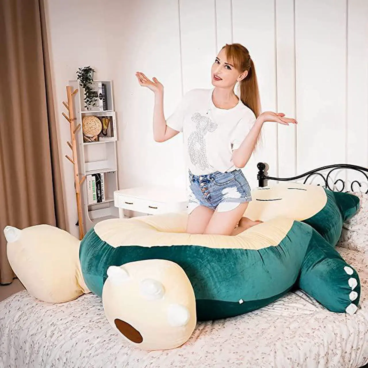 Alt view image 7 of 7 - Snorlax Plush Giant Snorlax Bean Bag Chair Unstuffed Snorlax Plush Toy Anime Cover with Zipper for Girlfriend Birthday Gift