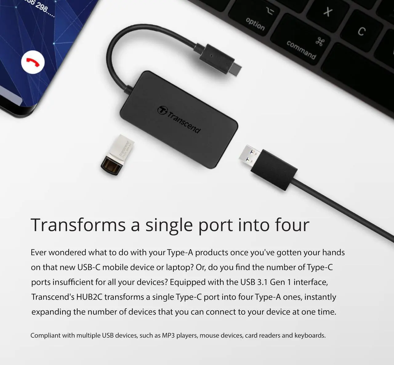 Alt view image 15 of 15 - Transcend USB Type-C 4-Port Hub USB3.1 Gen 1