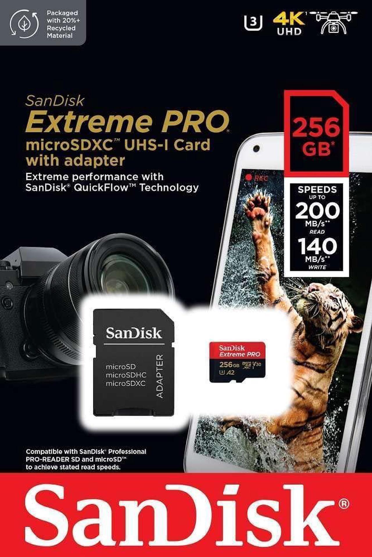 Alt view image 12 of 16 - SanDisk 256GB Extreme PRO A2 microSDXC Card UHS-I U3 V30 Read Speed up to 200MB/s for 4K UHD Video (SDSQXCD-256G-GN6MA)