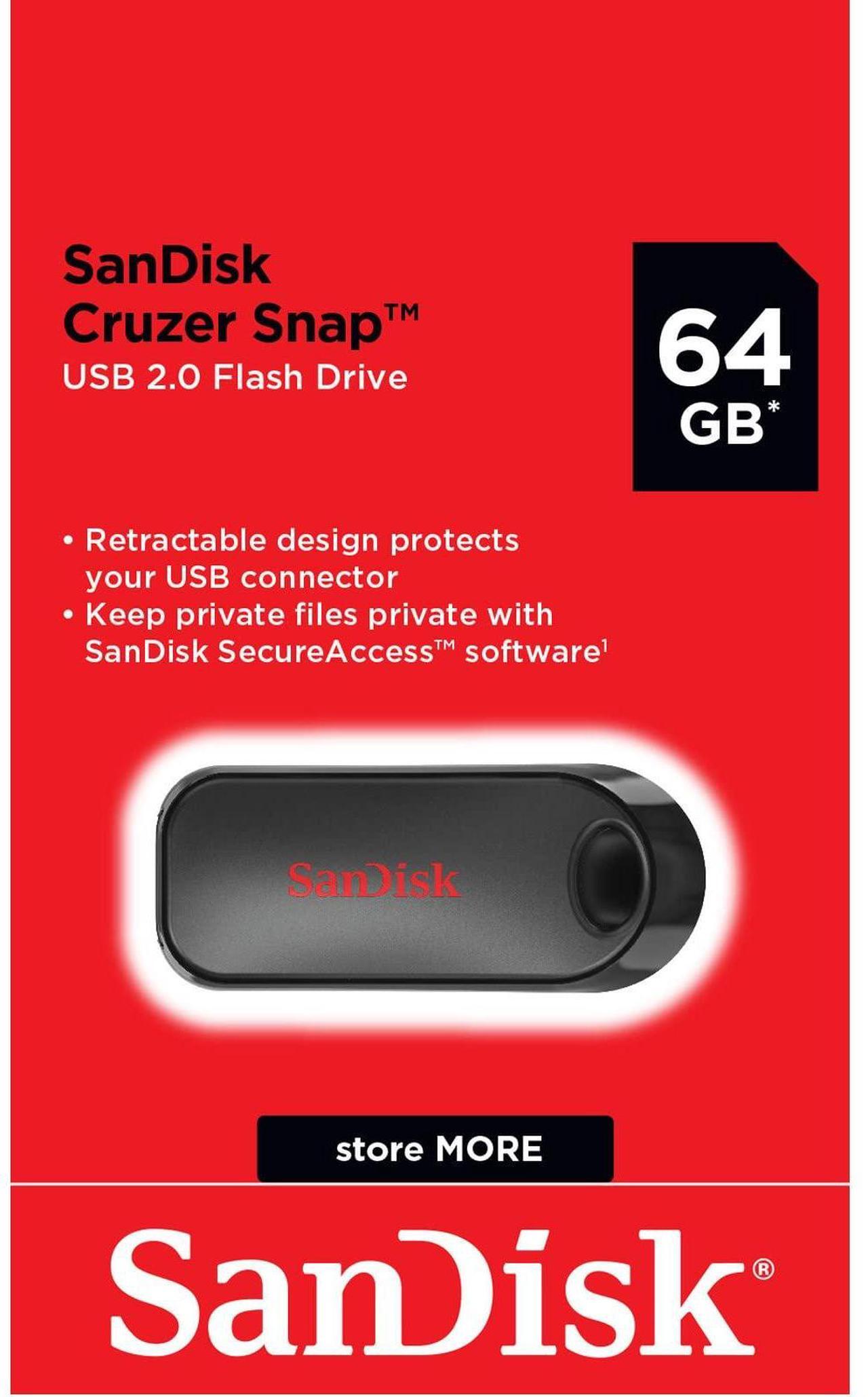 Alt view image 6 of 8 - SanDisk SDCZ62-064G-G35 CLT 64GB USB 2.0 Flash Drive Cruzer Snap Retractable Slider Black and Red