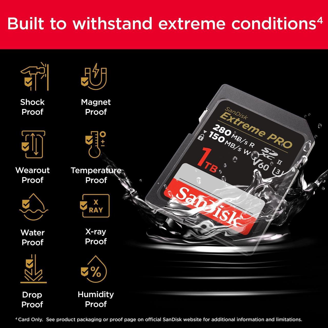 Alt view image 5 of 7 - SanDisk 1TB Extreme PRO SDXC UHS-II Memory Card - C10, U3, V60, 6K, 4K UHD, SD Card - SDSDXEP-1T00-GN4IN