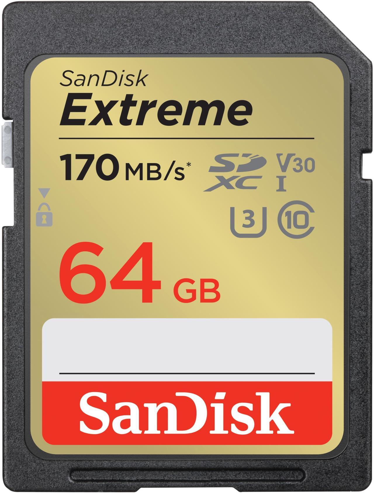 Alt view image 5 of 10 - SanDisk 64GB Extreme SDXC UHS-I/U3 Class 10 V30 Memory Card, Speed Up to 170MB/s (SDSDXV2-064G-GNCIN)