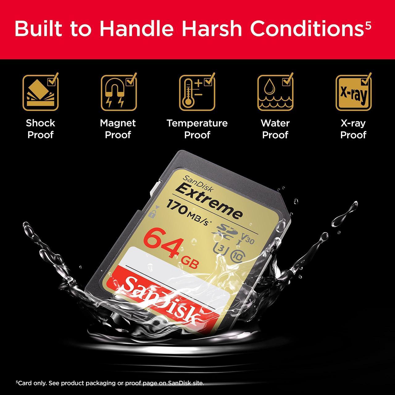 Alt view image 9 of 10 - SanDisk 64GB Extreme SDXC UHS-I/U3 Class 10 V30 Memory Card, Speed Up to 170MB/s (SDSDXV2-064G-GNCIN)