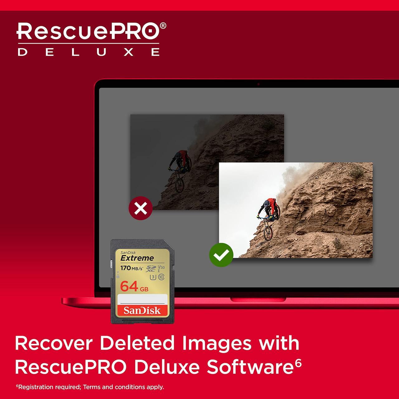 Alt view image 10 of 10 - SanDisk 64GB Extreme SDXC UHS-I/U3 Class 10 V30 Memory Card, Speed Up to 170MB/s (SDSDXV2-064G-GNCIN)