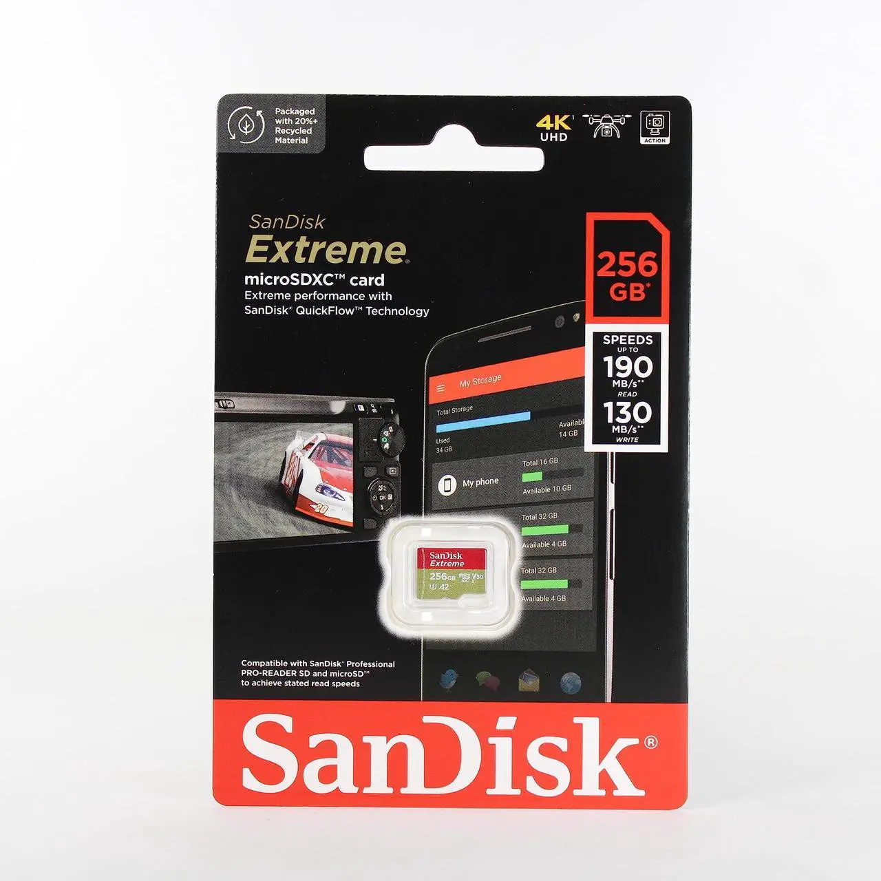 Alt view image 9 of 10 - SanDisk SDSQXA1-256G-GN6MN DJT 256GB 8pin microSDXC r160MB/s w90MB/s C10 U3 V30 A2 UHS-I SanDisk Extreme microSDXC Memory Card w/out Adapter