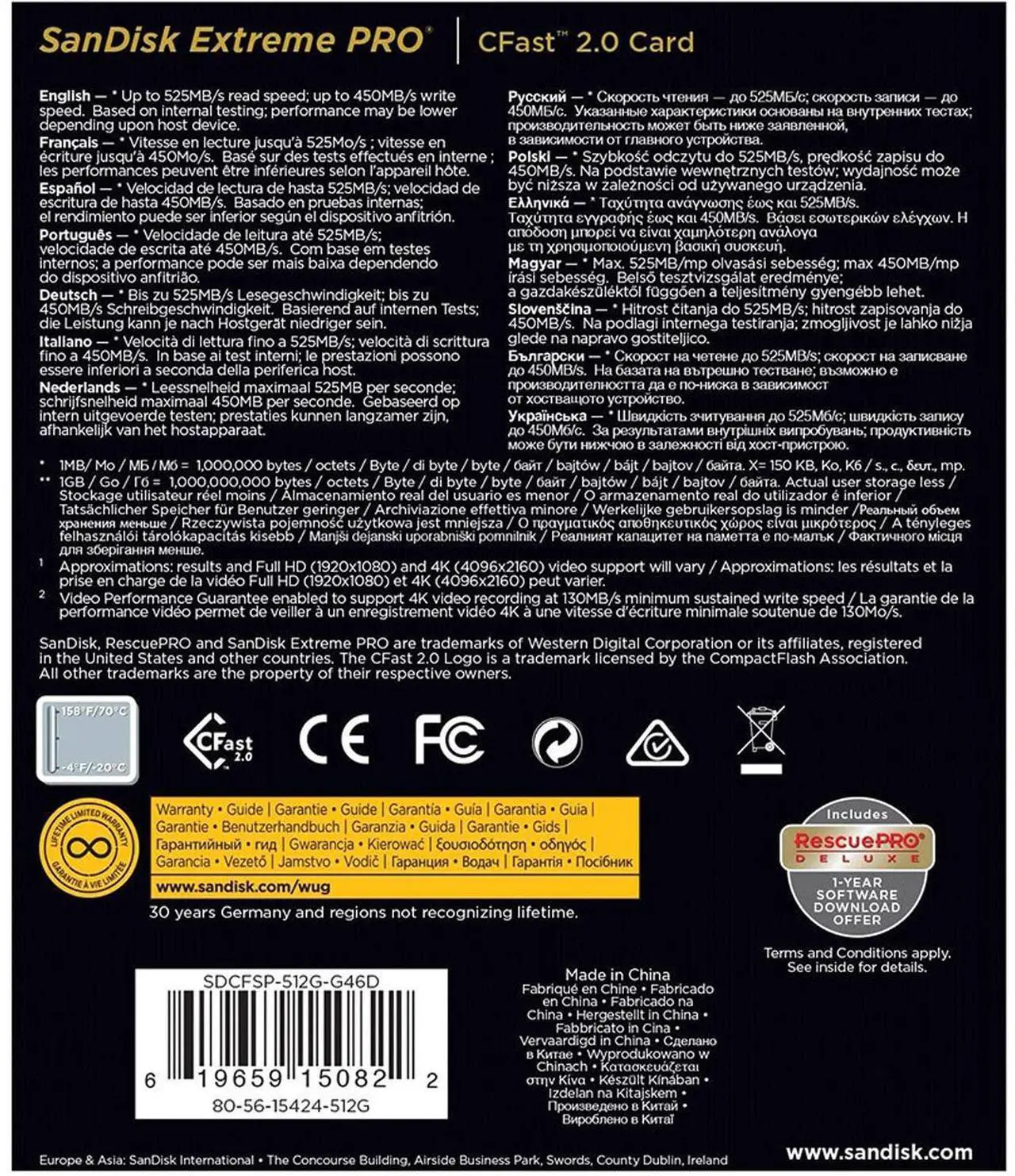 Alt view image 4 of 7 - Card 512GB SanDisk Extreme PRO CFast CompactFlash Speicherkarte 525MB/s