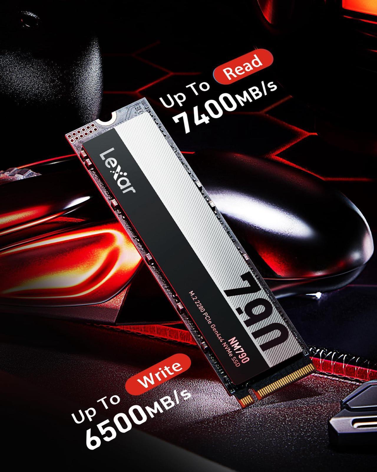 Alt view image 5 of 9 - Lexar 2TB NM790 SSD PCIe Gen4 NVMe M.2 2280 Internal Solid State Drive, Up to 7400/6500 MB/s Read/Write, Compatible with PS5, for Gamers and Creators, Black (LNM790X002T-RNNNG)